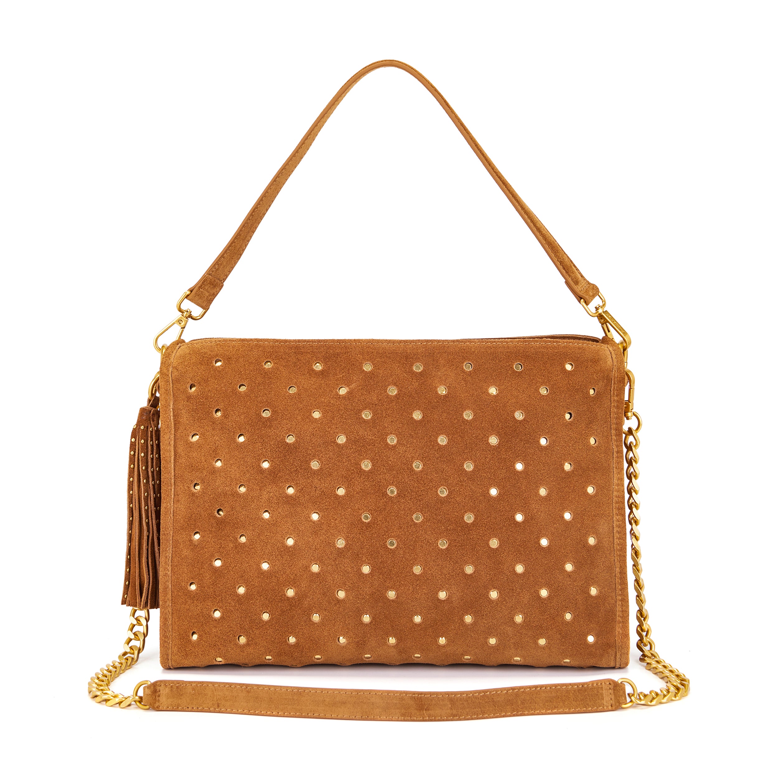 Borsa a Spalla La Carrie Downtown in Camoscio con Borchie – Borsa Rettangolare con Tracolla a Catena