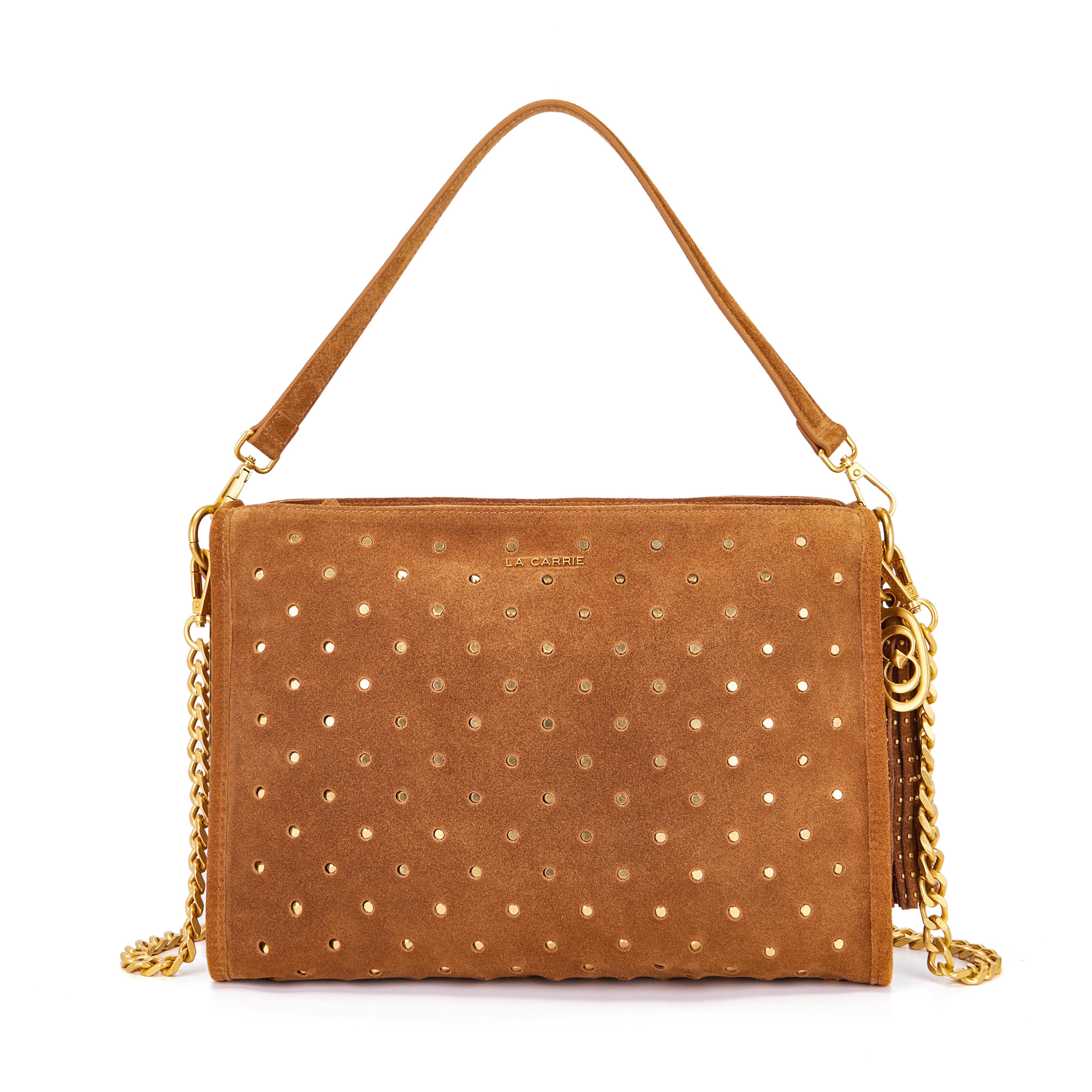 Borsa a Spalla La Carrie Downtown in Camoscio con Borchie – Borsa Rettangolare con Tracolla a Catena