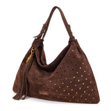 Borsa Shopping La Carrie Metropolis in Camoscio con Trafori e Borchie – Shopper Morbida