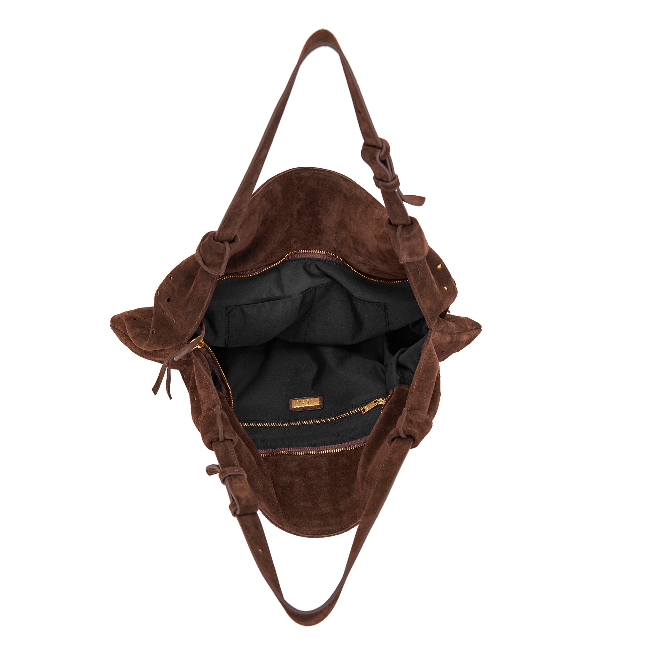 Borsa Shopping La Carrie Metropolis in Camoscio con Trafori e Borchie – Shopper Morbida