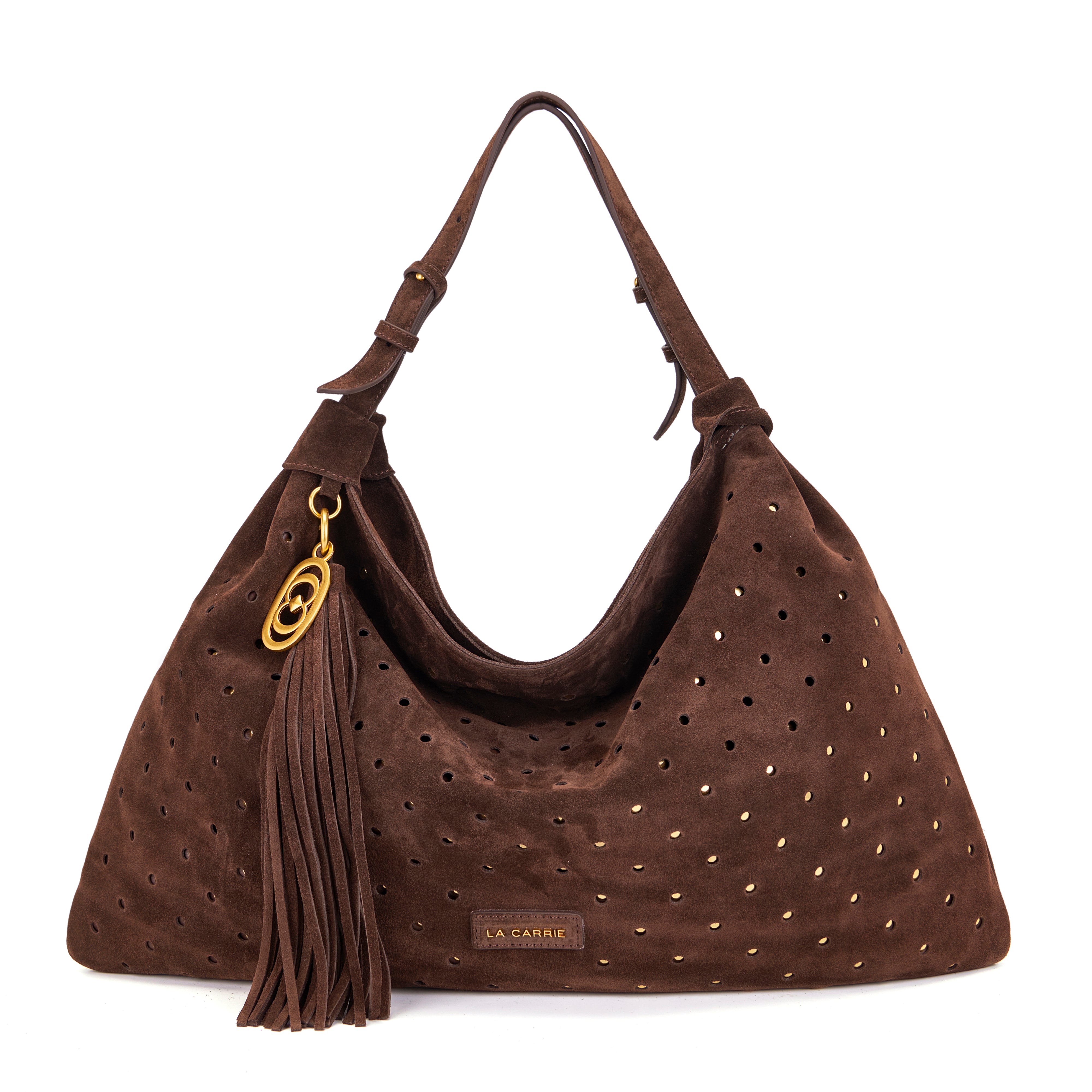 Borsa Shopping La Carrie Metropolis in Camoscio con Trafori e Borchie – Shopper Morbida