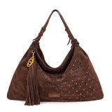 Borsa Shopping La Carrie Metropolis in Camoscio con Trafori e Borchie – Shopper Morbida