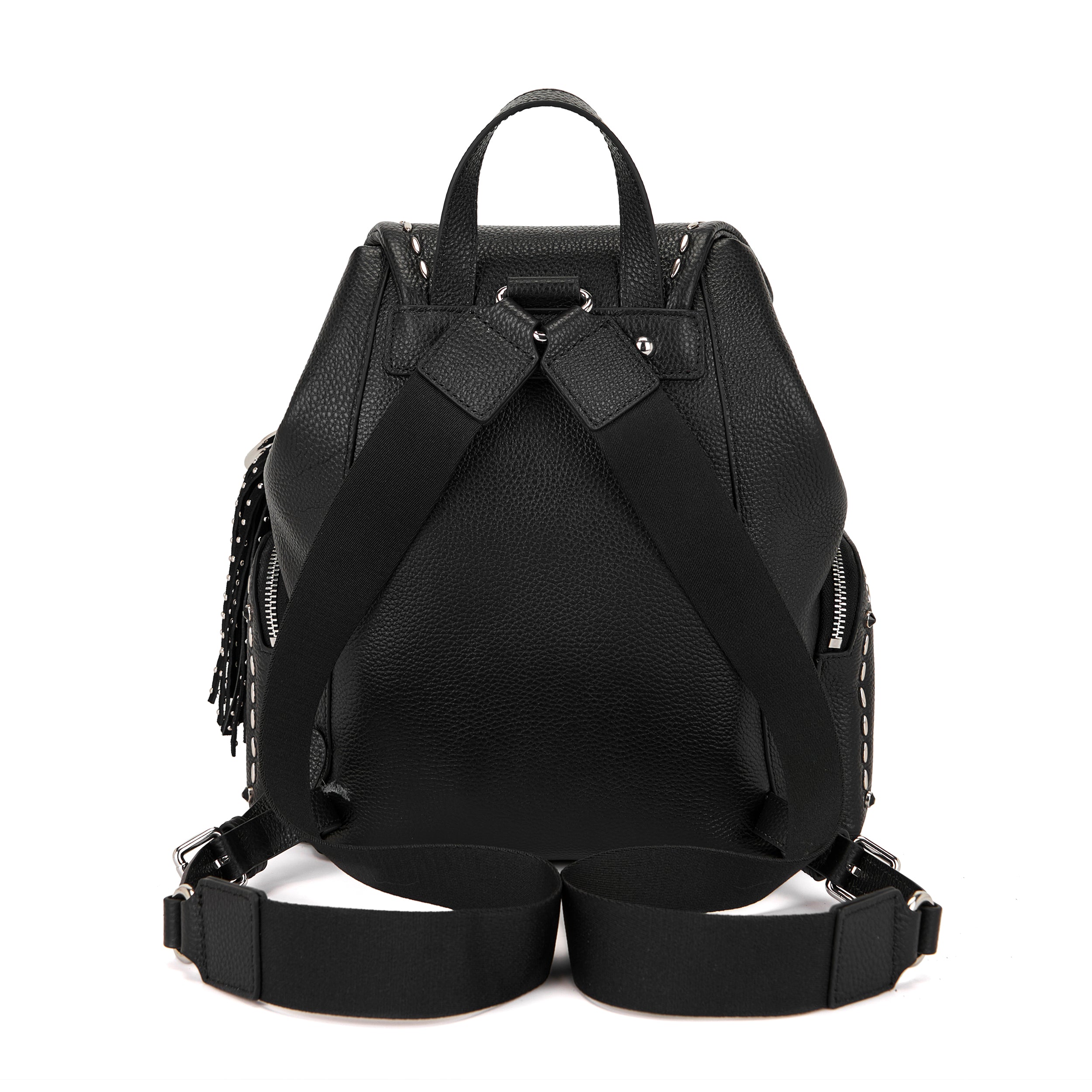 Zaino La Carrie Rock in Pelle Bottalata Nera con Borchie Silver – Zainetto con Coulisse