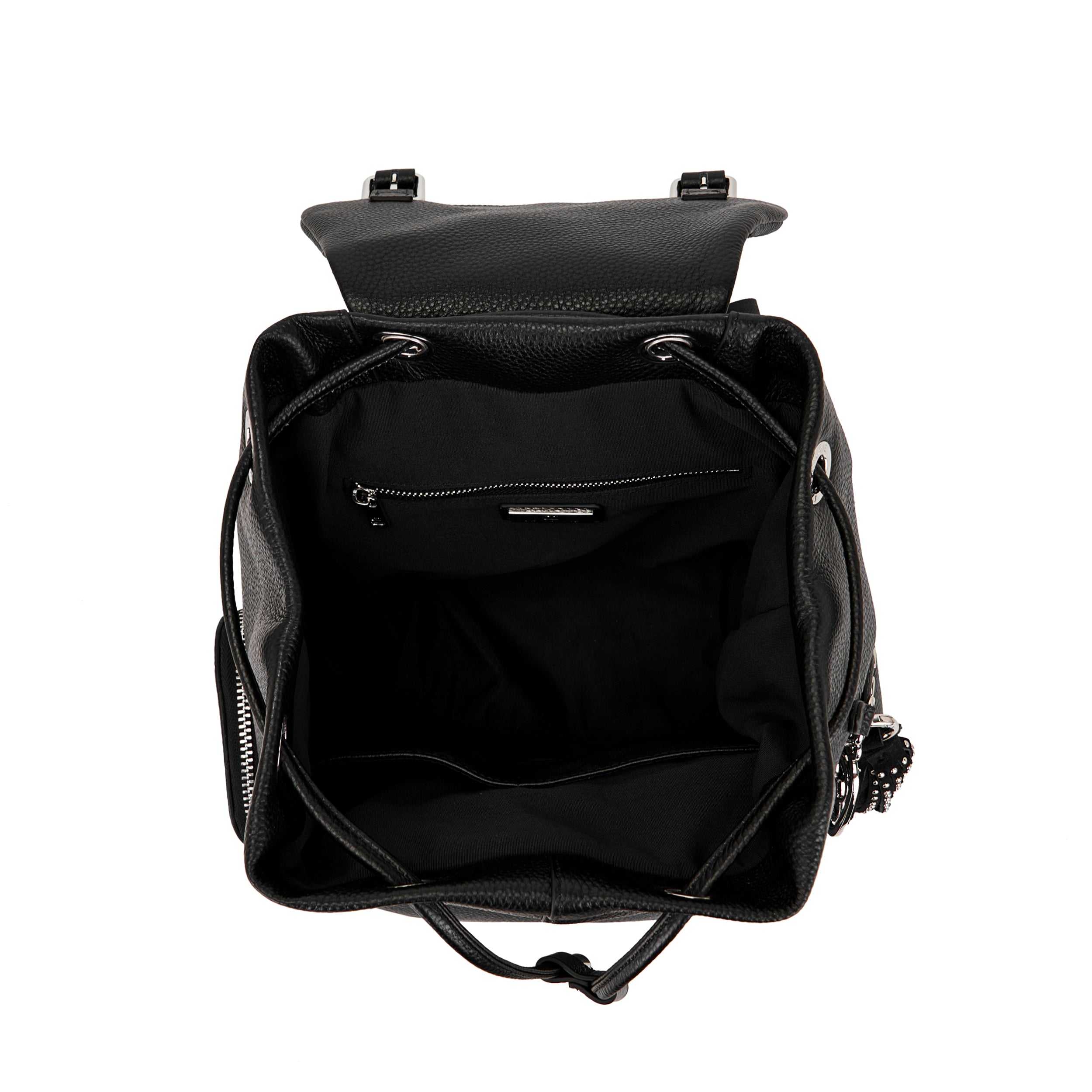 Zaino La Carrie Rock in Pelle Bottalata Nera con Borchie Silver – Zainetto con Coulisse
