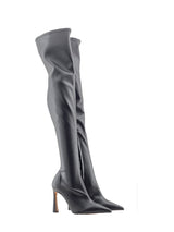 Stivale cuissard in ecopelle stretch nero a punta, tacco alto Bianca Di