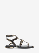 Sandalo Flat Ash Precious in Pelle Nera con Borchie Oro