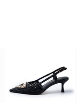 Slingback Emanuelle Vee Nera in Rafia – Décolleté con Accessorio Gioiello e Tacco Basso