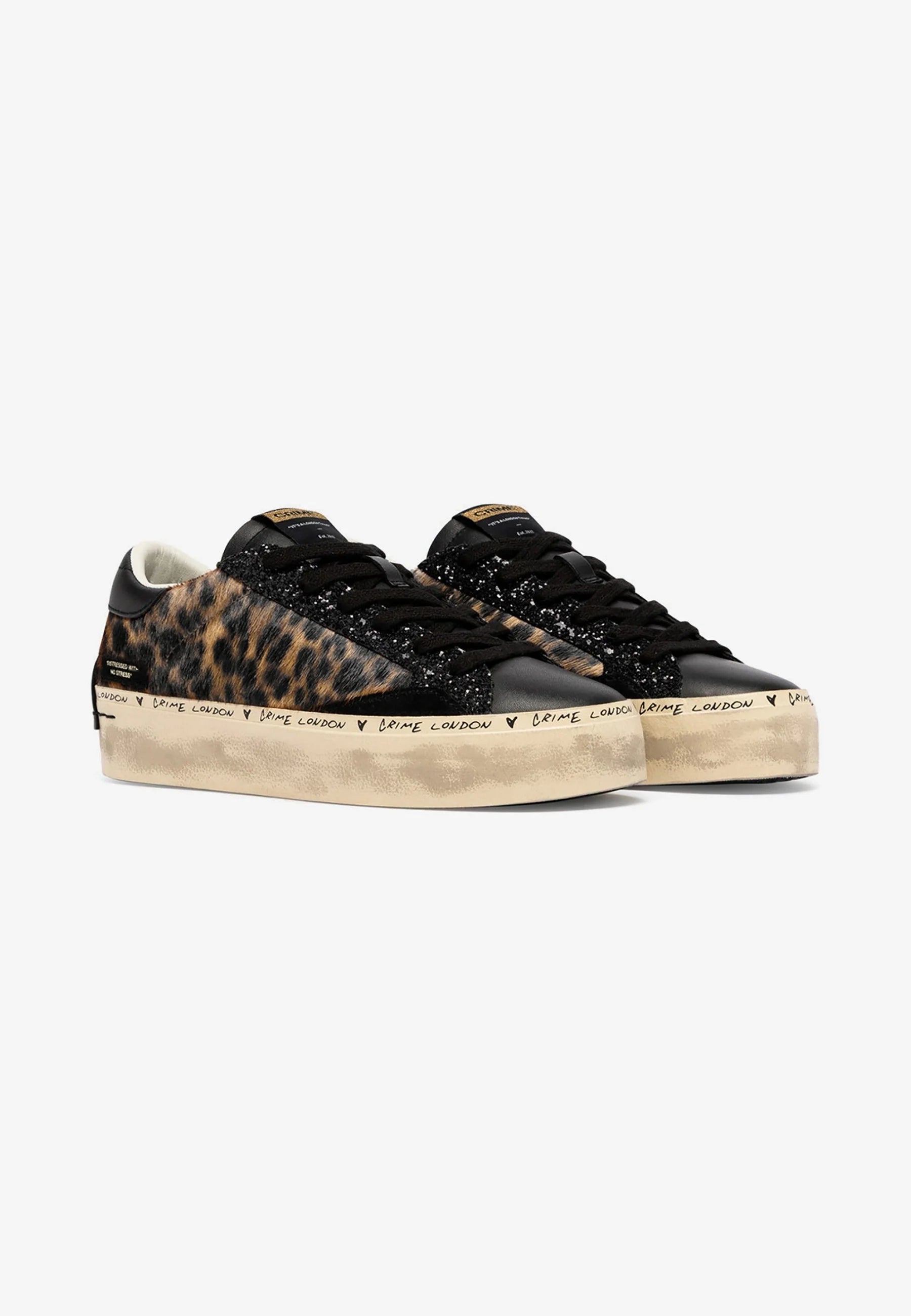 Sneakers Donna Crime London Distressed Platform Night Roar 23056AA9.68 – In Pelle Animalier con Dettagli Glitter