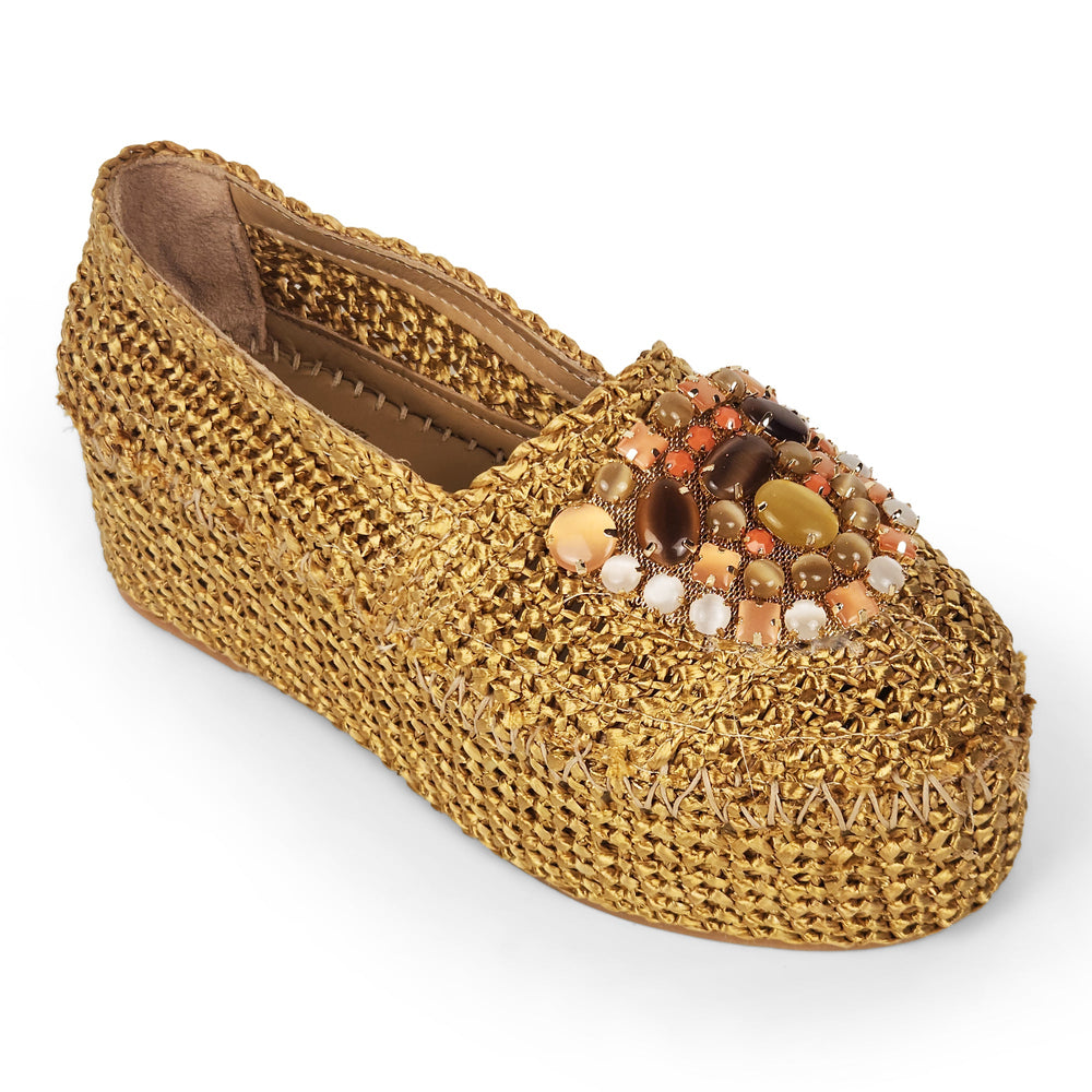 Espadrilles in rafia naturale con accessorio gioiello Fiorina