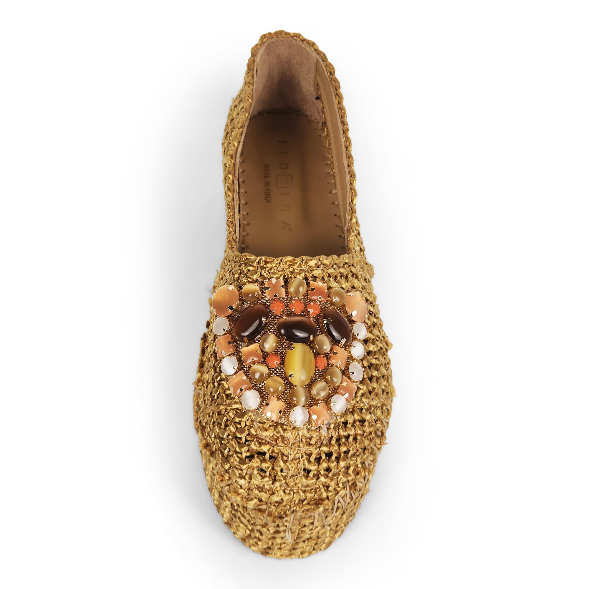 Espadrilles in rafia naturale con accessorio gioiello Fiorina