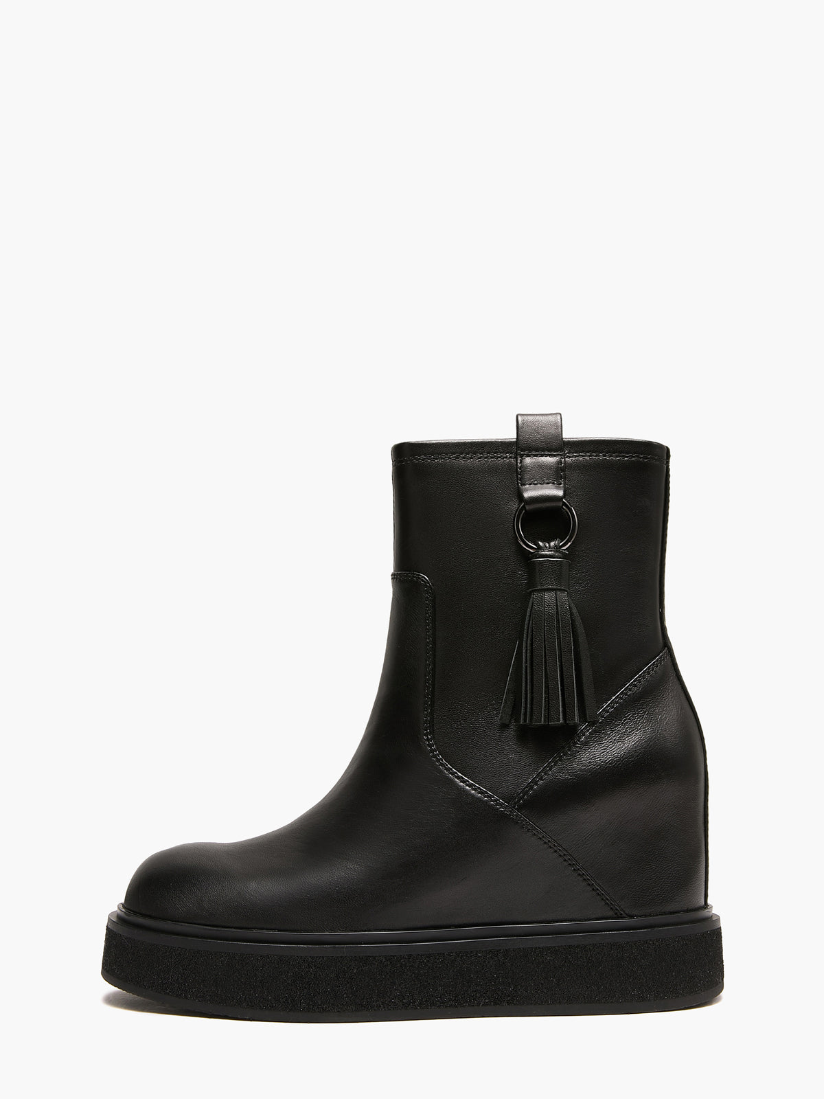 Tronchetti Donna con Zeppa Emanuélle Vee Dalì 404-19 Nero in Pelle – Stivaletti con Zeppa 8 cm e Nappina