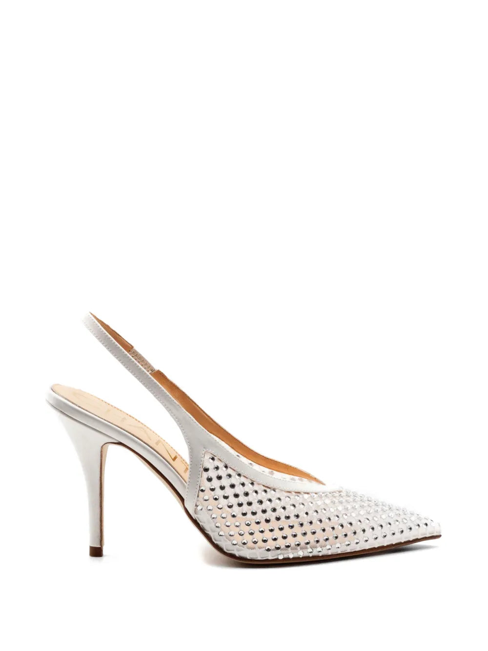 Slingback Chantal Bianca con Strass Argento – Scarpa Gioiello con Tacco 10 cm