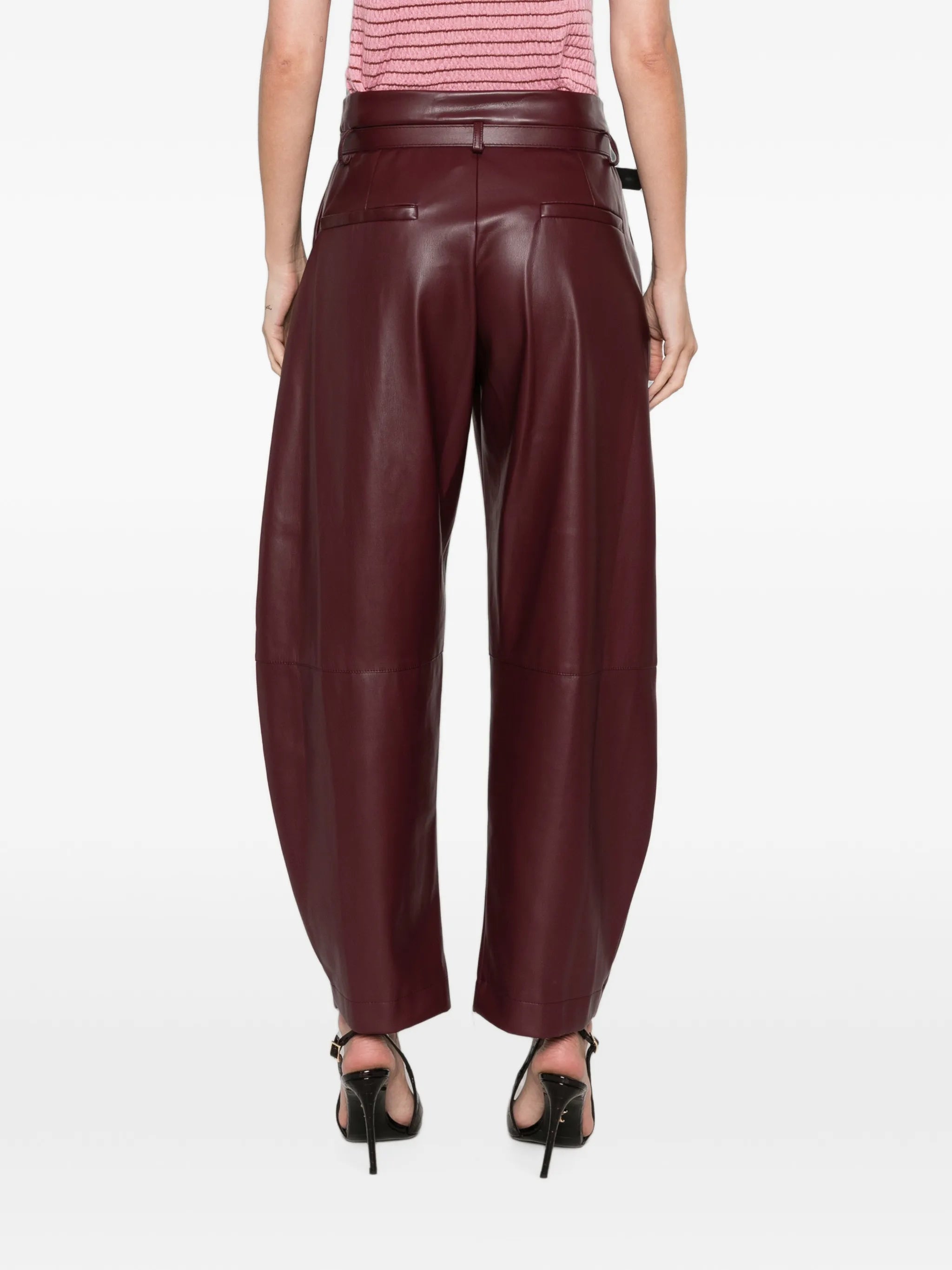 Pantaloni Donna Imperial Rossi in Pelle Sintetica con Cintura – Pantalone Gamba Ampia