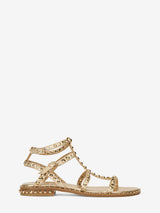 Sandalo Flat Ash Precious in Pelle Laminata Platino e Borchie Oro