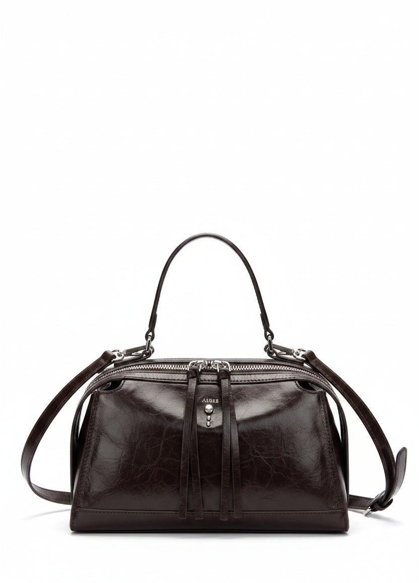 Borsa a Spalla Nora-E Metis in Pelle Crackle – Borsa Donna con Zip e Tracolla