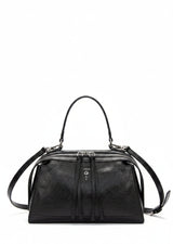 Borsa a Spalla Nora-E Metis in Pelle Crackle Nera – Borsa Donna con Zip e Tracolla