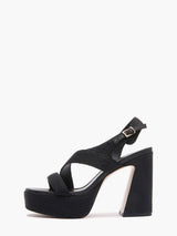 Sandali Emanuelle Vee in Raffia Nera – Sandalo Alto con Tacco Doppio e Plateau