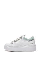 Sneaker bianca con maxi-strass, inserto verde e glitter argento Emanuelle Vee