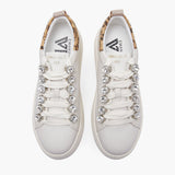 Sneaker bianca con maxi-strass, inserto animalier e glitter argento Emanuelle Vee