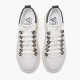 Sneaker bianca con maxi-strass, inserto pelle nera e glitter argento Emanuelle Vee