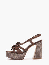 Sandali Emanuelle Vee Testa di Moro con Fiori in Camoscio – Sandalo Alto con Tacco 11 e Plateau