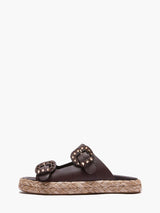 Ciabatta Emanuelle Vee in Pelle Testa di Moro – Sandalo Platform in Raffia a Doppia Fascia