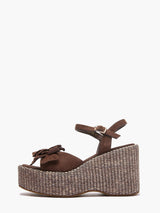 Zeppe Emanuelle Vee in Camoscio Testa di Moro con Fiori – Sandalo Zeppa 9 cm in Raffia