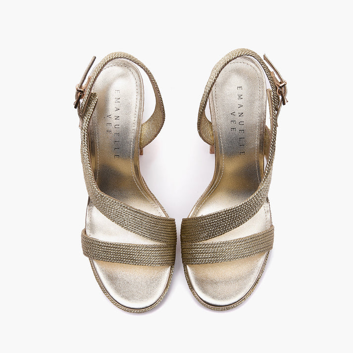 Sandali Emanuelle Vee in Raffia Oro – Sandalo Alto con Tacco Doppio e Plateau – Peccati di Stile
