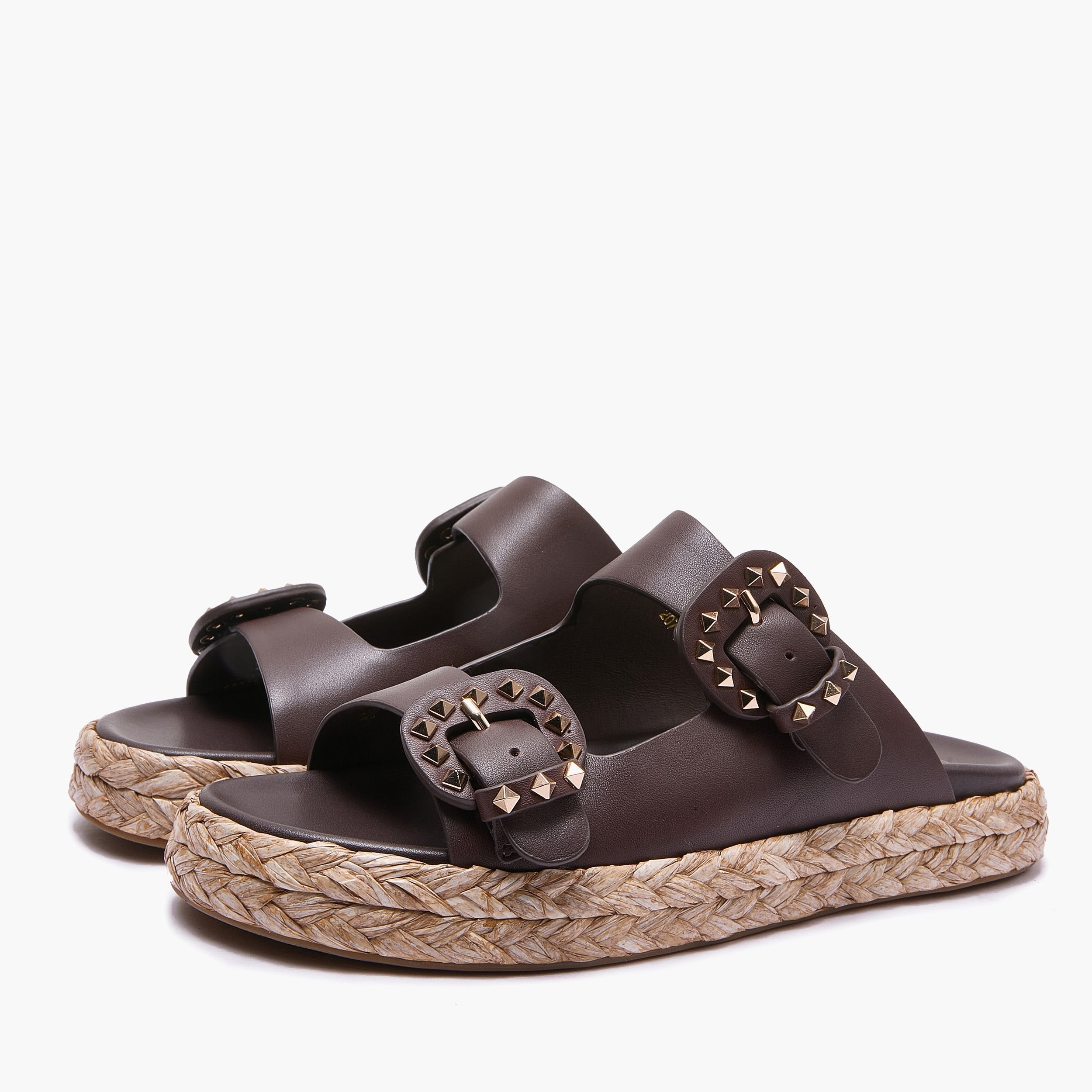 Ciabatta Emanuelle Vee in Pelle Testa di Moro – Sandalo Platform in Raffia a Doppia Fascia