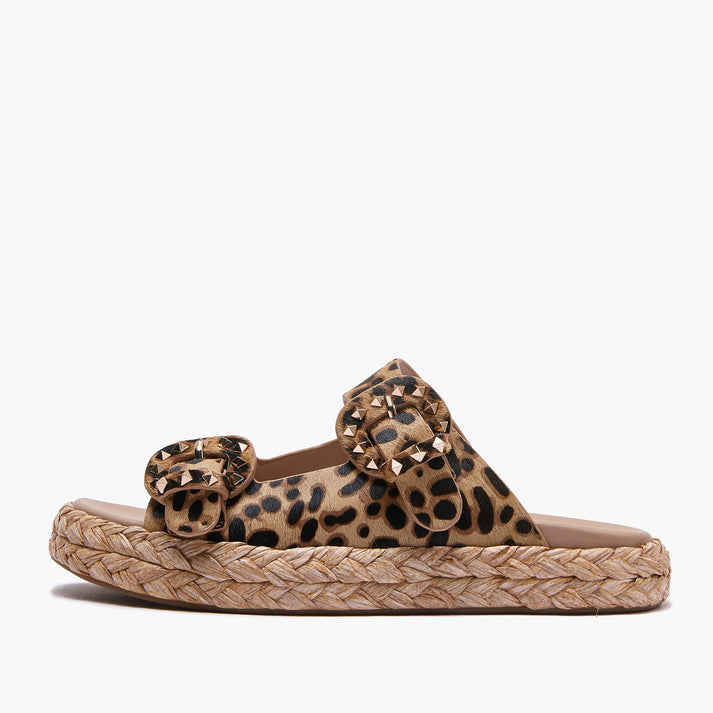 Ciabatta Emanuelle Vee in Cavallino Maculato – Sandalo Platform in Raffia a Doppia Fascia
