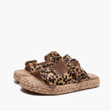 Ciabatta Emanuelle Vee in Cavallino Maculato – Sandalo Platform in Raffia a Doppia Fascia
