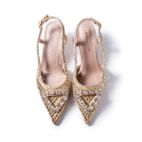 Slingback Emanuelle Vee Oro in Rafia – Décolleté con Accessorio Gioiello e Tacco Basso