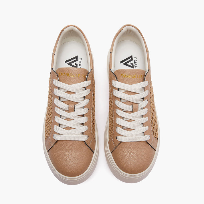 Emanuelle Vee Sneakers Platform 901 Beige - Mesh e Pelle 5cm | Peccatidistile