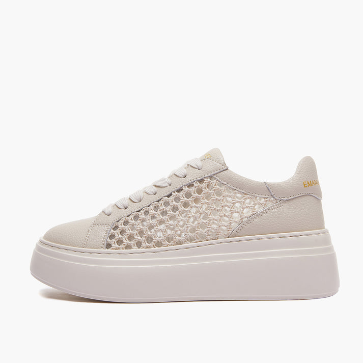 Emanuelle Vee Sneakers Platform 901 Avorio con Rete - Suola 5cm | Peccatidistile