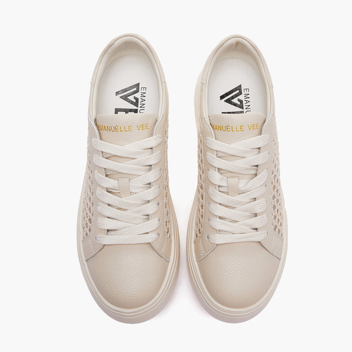 Emanuelle Vee Sneakers Platform 901 Avorio con Rete - Suola 5cm | Peccatidistile