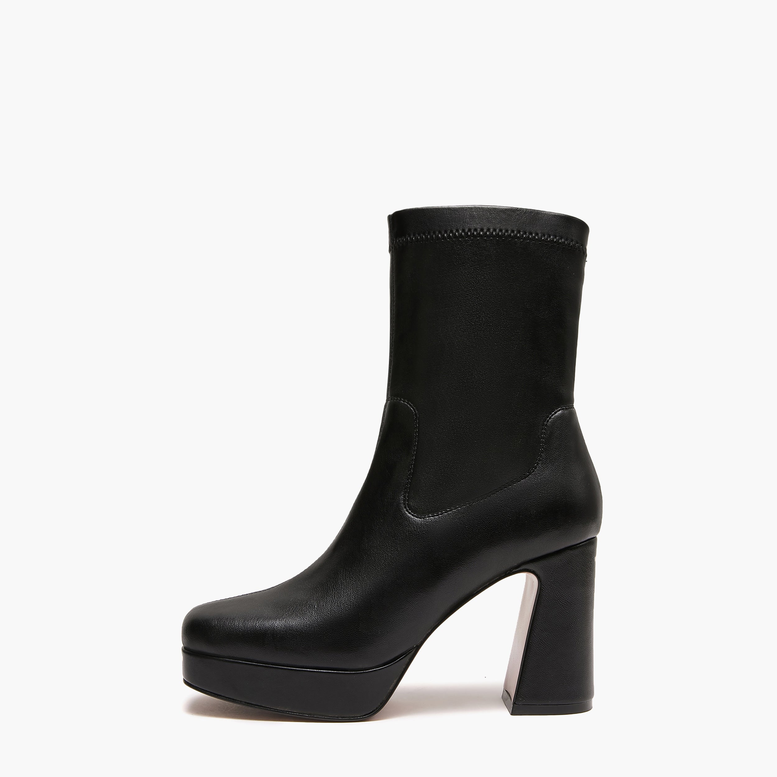 Tronchetti Donna Emanuélle Vee Bella 402-16 Nero in PU Stretch – Stivaletti Punta Quadra con Tacco 11 cm e Plateau