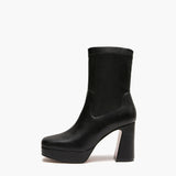 Tronchetti Donna Emanuélle Vee Bella 402-16 Nero in PU Stretch – Stivaletti Punta Quadra con Tacco 11 cm e Plateau