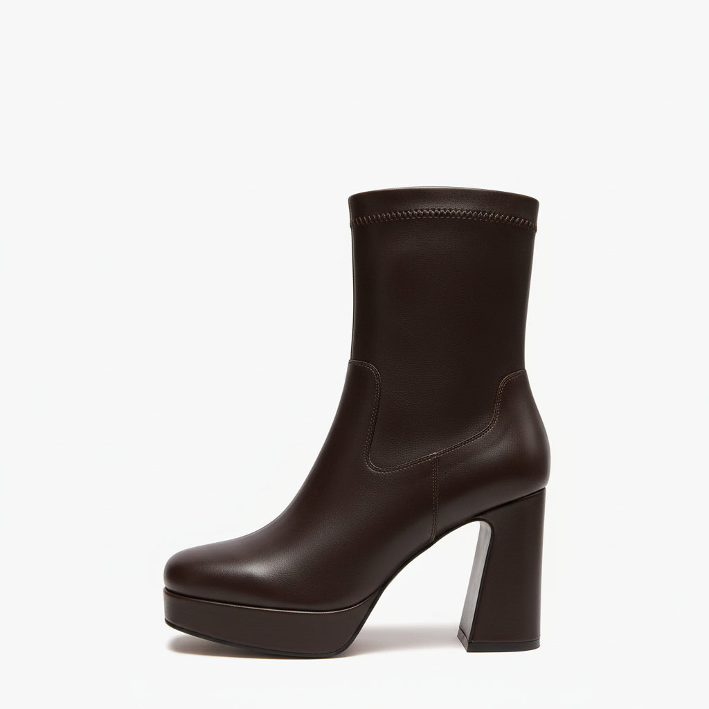 Tronchetti Donna Emanuélle Vee Bella 402-16 Marrone in Pelle – Stivaletti Punta Quadra con Tacco 11 cm e Plateau