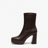 Tronchetti Donna Emanuélle Vee Bella 402-16 Marrone in Pelle – Stivaletti Punta Quadra con Tacco 11 cm e Plateau