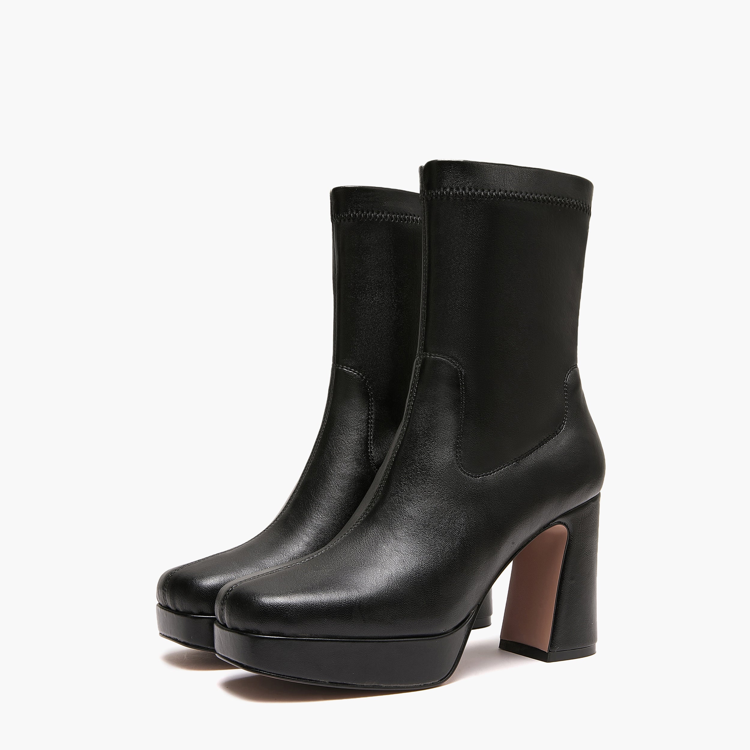 Tronchetti Donna Emanuélle Vee Bella 402-16 Nero in PU Stretch – Stivaletti Punta Quadra con Tacco 11 cm e Plateau