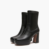 Tronchetti Donna Emanuélle Vee Bella 402-16 Nero in PU Stretch – Stivaletti Punta Quadra con Tacco 11 cm e Plateau