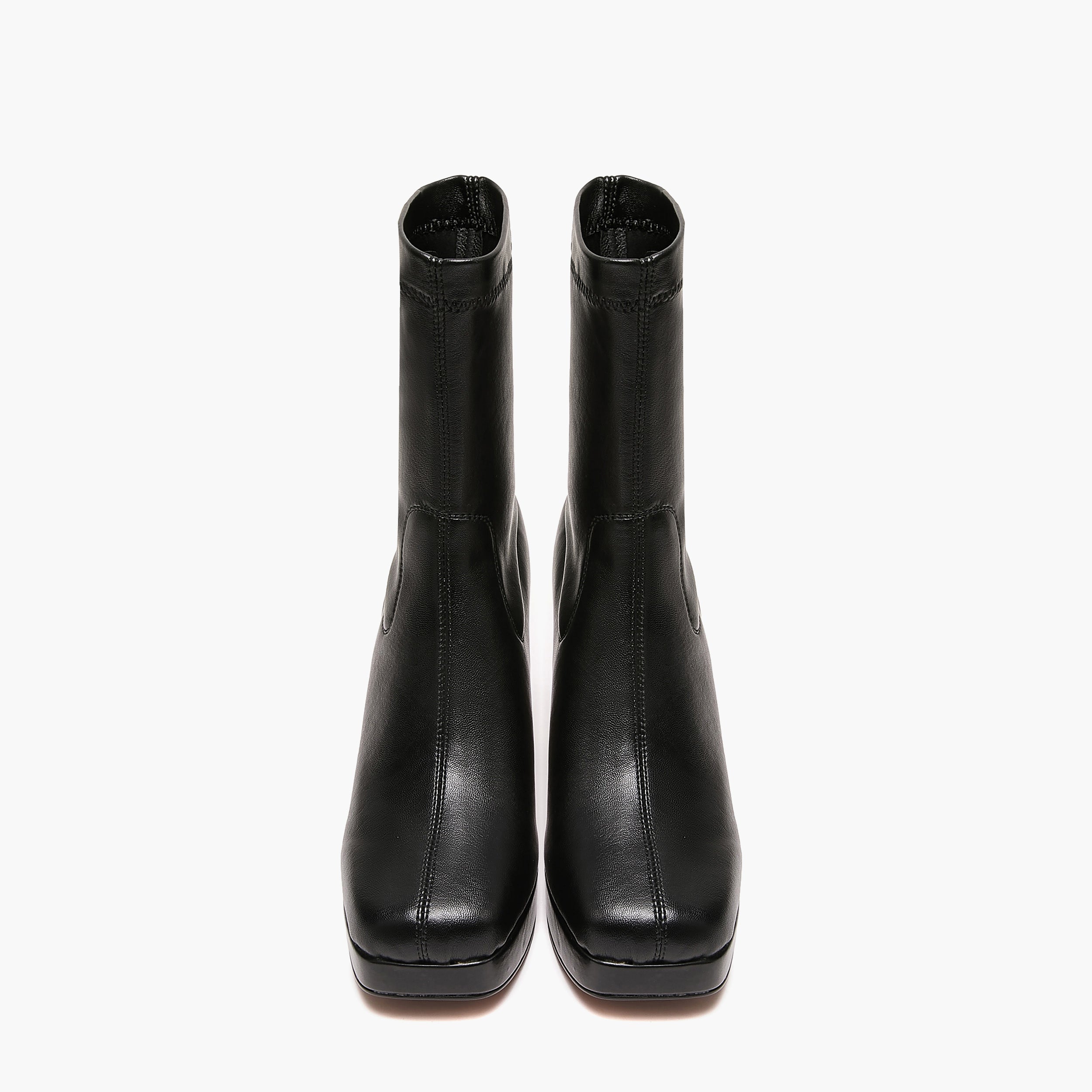 Tronchetti Donna Emanuélle Vee Bella 402-16 Nero in PU Stretch – Stivaletti Punta Quadra con Tacco 11 cm e Plateau