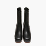 Tronchetti Donna Emanuélle Vee Bella 402-16 Nero in PU Stretch – Stivaletti Punta Quadra con Tacco 11 cm e Plateau
