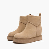 Tronchetti Donna con Zeppa Emanuélle Vee Dalì 404-19 Beige in Camoscio – Stivaletti con Zeppa 8 cm e Nappina