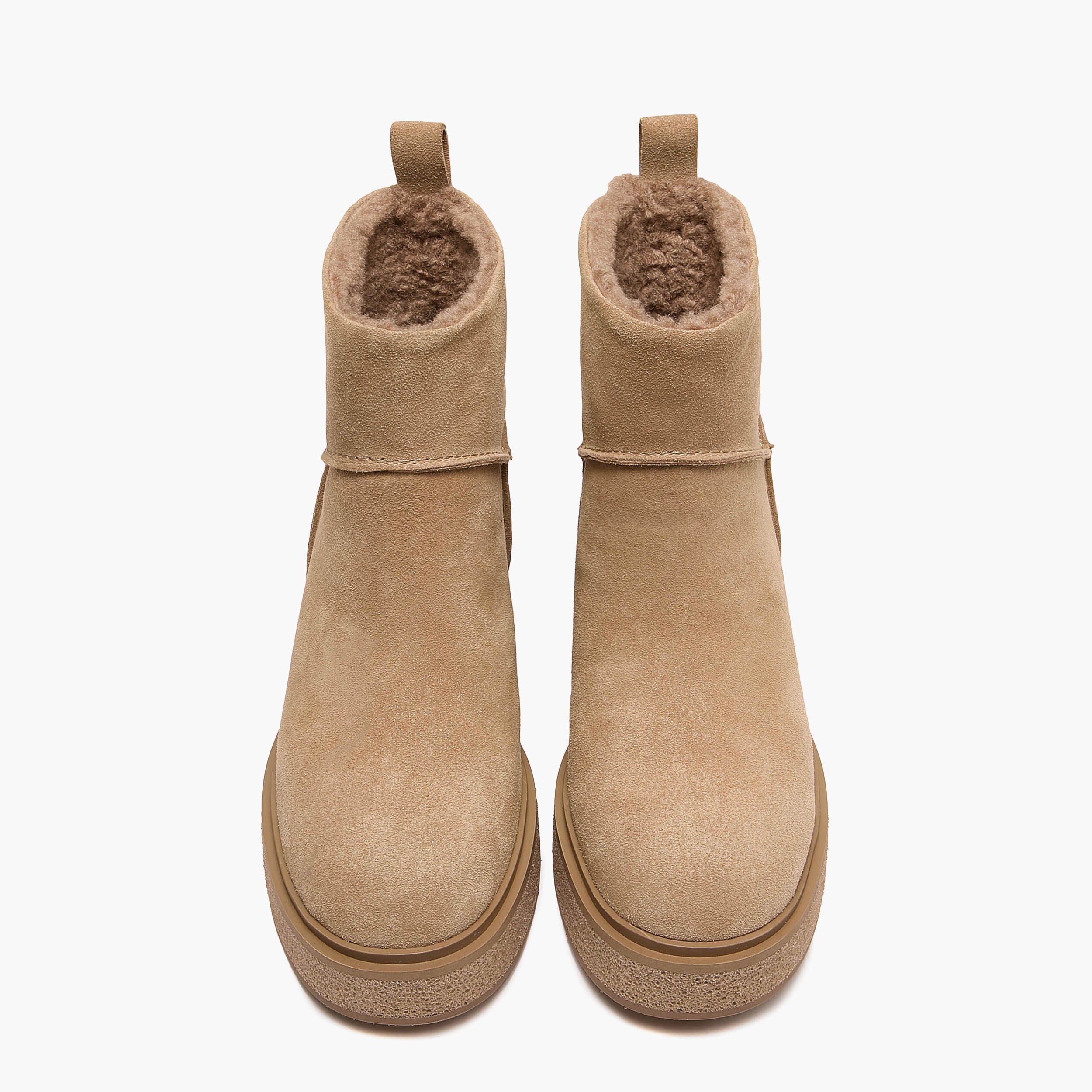Tronchetti Donna con Zeppa Emanuélle Vee Dalì 404-19 Beige in Camoscio – Stivaletti con Zeppa 8 cm e Nappina