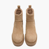 Tronchetti Donna con Zeppa Emanuélle Vee Dalì 404-19 Beige in Camoscio – Stivaletti con Zeppa 8 cm e Nappina