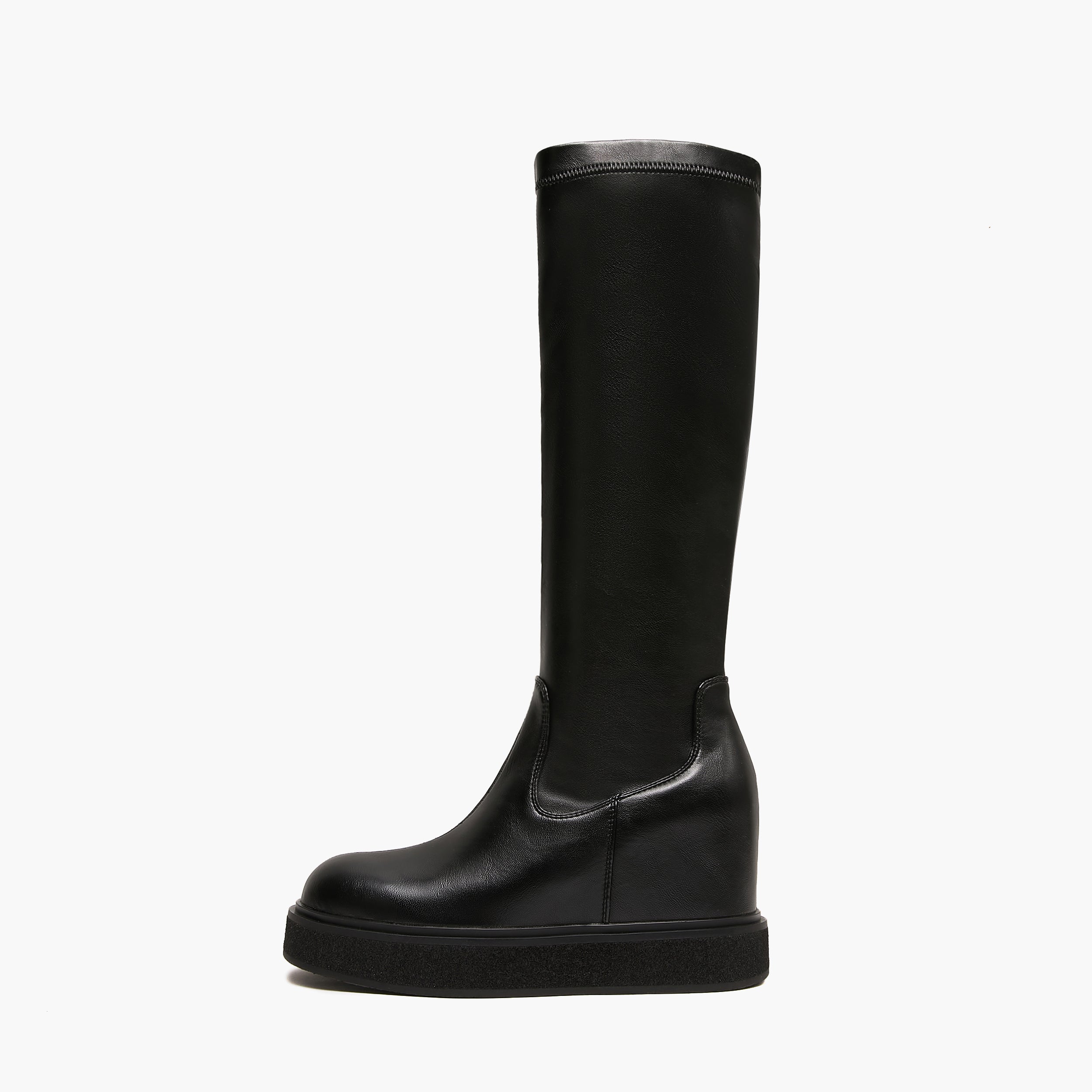 Stivali Alti Donna con Zeppa Emanuélle Vee Dalì 404-11 Nero in PU Stretch – Scarpe con Zeppa 8 cm e Zip