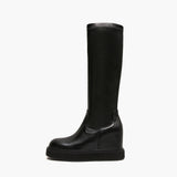 Stivali Alti Donna con Zeppa Emanuélle Vee Dalì 404-11 Nero in PU Stretch – Scarpe con Zeppa 8 cm e Zip