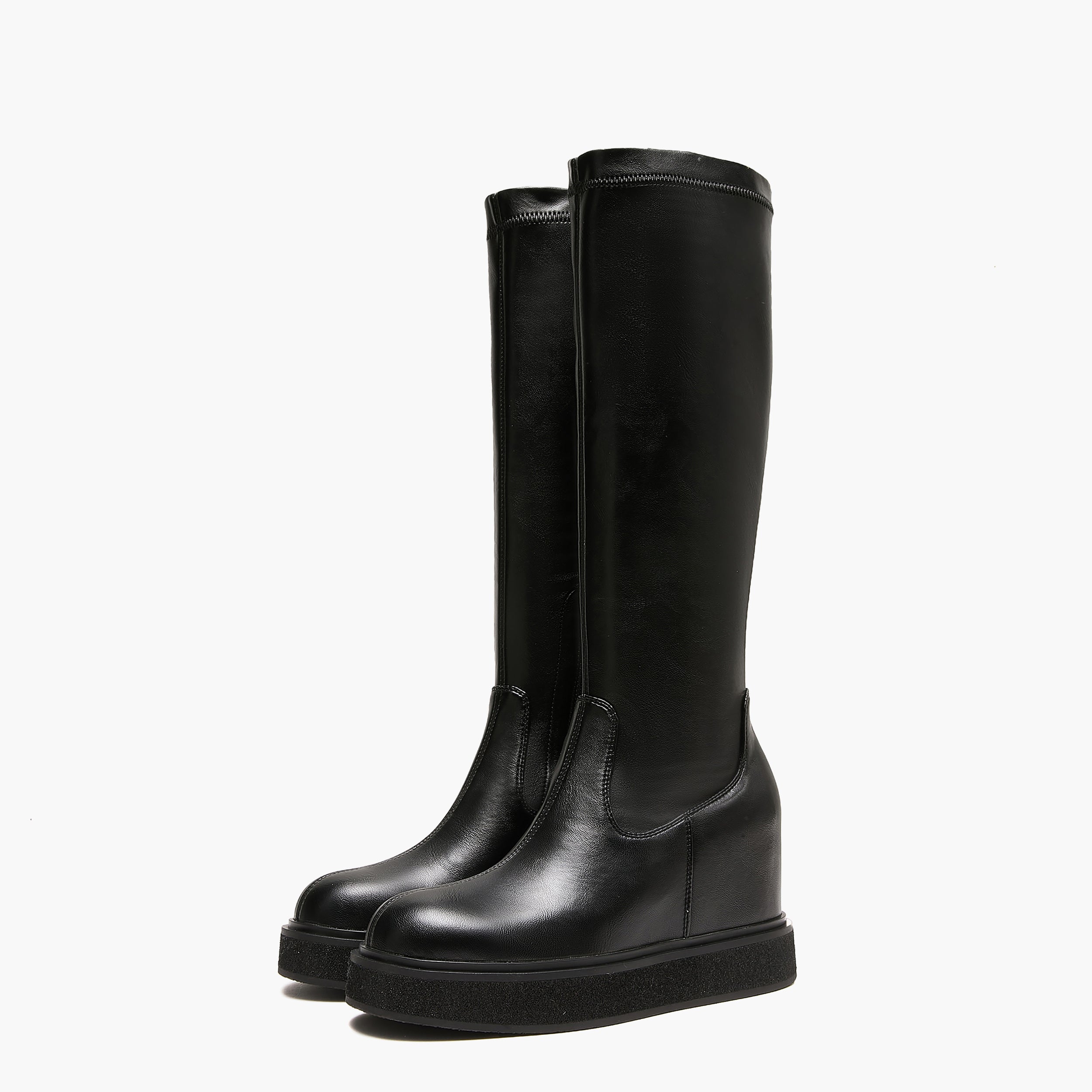 Stivali Alti Donna con Zeppa Emanuélle Vee Dalì 404-11 Nero in PU Stretch – Scarpe con Zeppa 8 cm e Zip