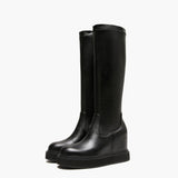 Stivali Alti Donna con Zeppa Emanuélle Vee Dalì 404-11 Nero in PU Stretch – Scarpe con Zeppa 8 cm e Zip